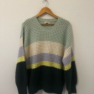 Universal Thread Striped Crew Neck Sweater - Green, Cream, Yellow, Black